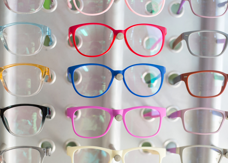 Bold colorful eyeglass frames